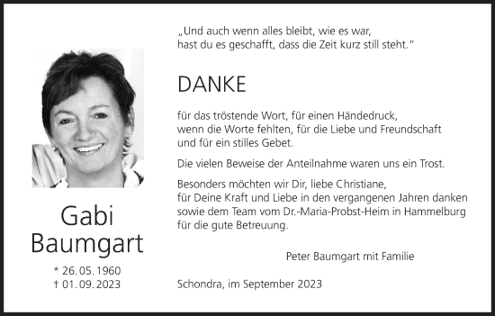 Anzeige von Gabi Baumgart von MGO