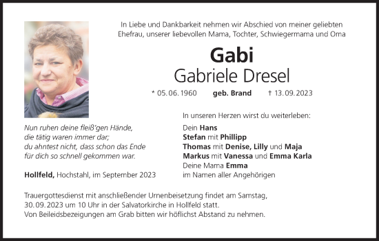 Anzeige von Gabriele Dresel von MGO