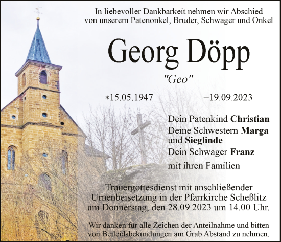Anzeige von Georg Döpp von MGO