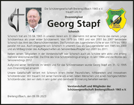Anzeige von Georg Stapf von MGO