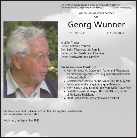 Anzeige von Georg Wunner von MGO