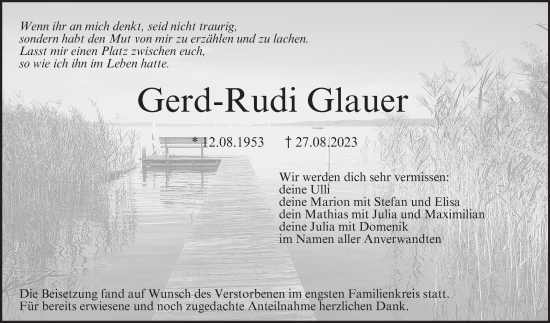 Anzeige von Gerd-Rudi Glauer von MGO