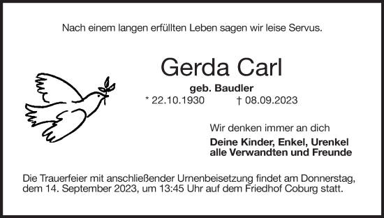 Anzeige von Gerda Carl von MGO