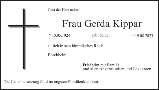 Anzeige von Gerda Kippar von MGO