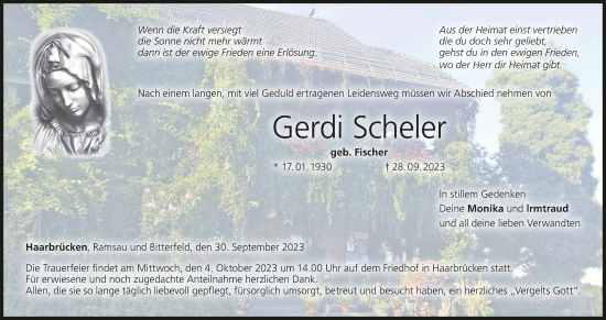 Anzeige von Gerdi Scheler von MGO