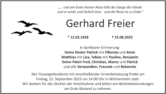 Anzeige von Gerhard Freier von MGO