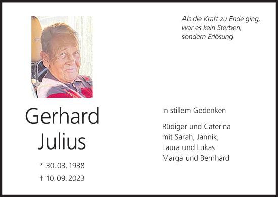 Anzeige von Gerhard Julius von MGO