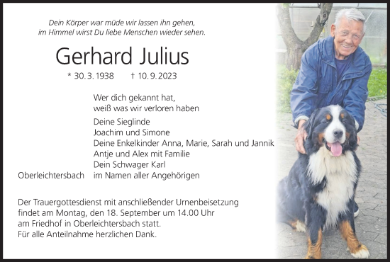 Anzeige von Gerhard Julius von MGO