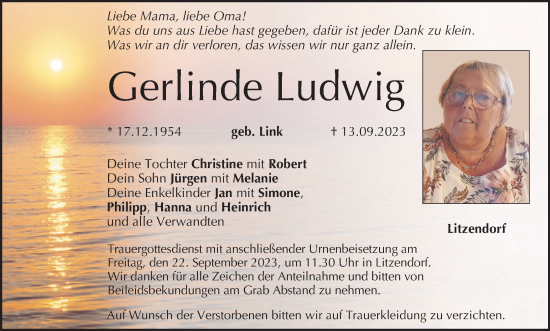 Anzeige von Gerlinde Ludwig von MGO