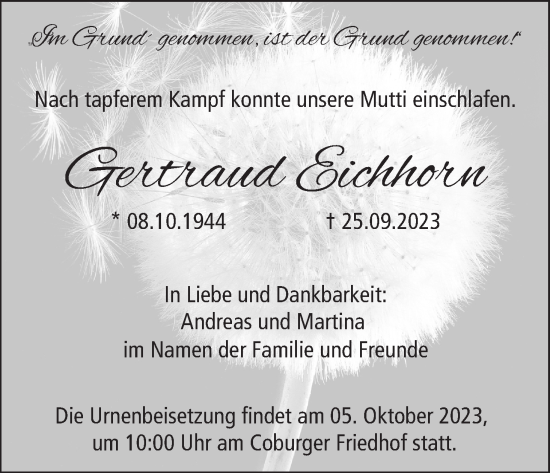 Anzeige von Gertraud Eichhorn von MGO
