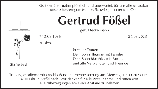 Anzeige von Gertrud Fößel von MGO