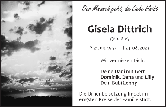 Anzeige von Gisela Dittrich von MGO
