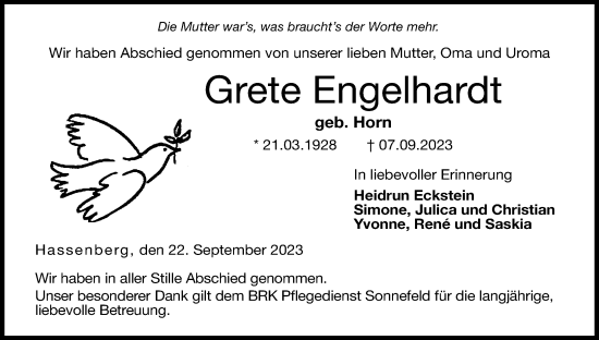Anzeige von Grete Engelhardt von MGO