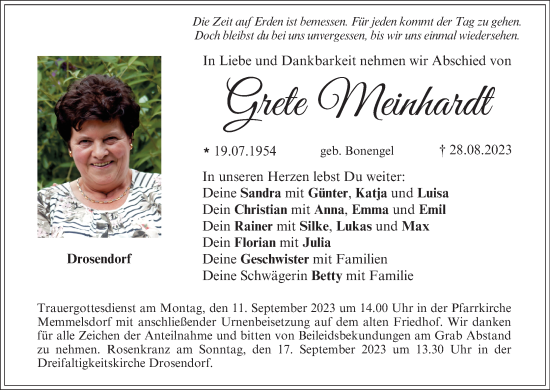 Anzeige von Grete Meinhardt von MGO