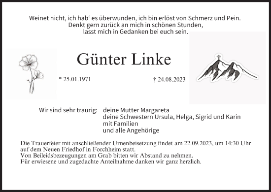 Anzeige von Günter Linke von MGO