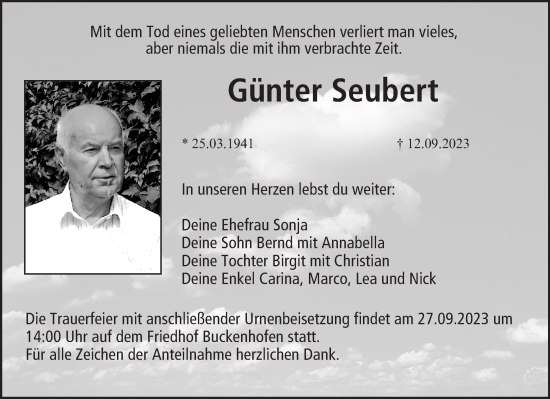 Anzeige von Günter Seubert von MGO