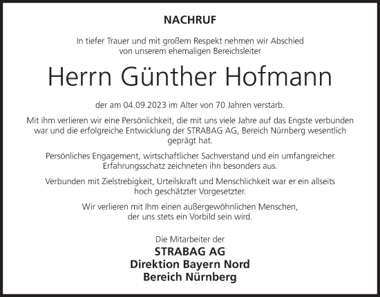 Anzeige von Günther Hofmann von MGO