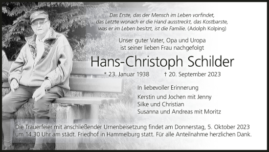 Anzeige von Hans-Christoph Schilder von MGO