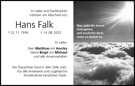 Anzeige von Hans Falk von MGO
