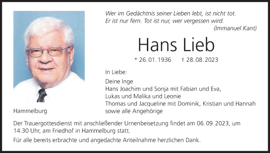 Anzeige von Hans Lieb von MGO