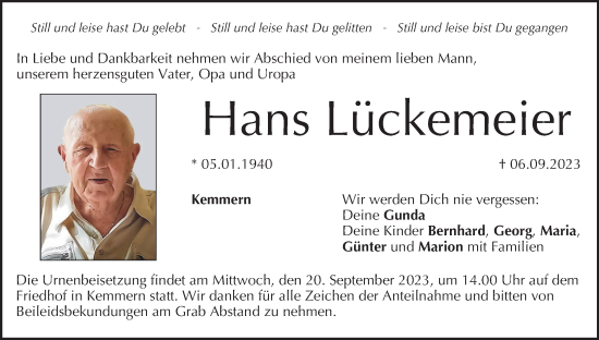 Anzeige von Hans Lückemeier von MGO