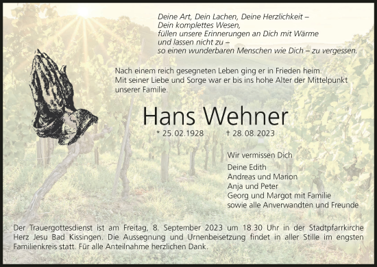 Anzeige von Hans Wehner von MGO