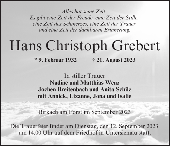 Anzeige von Hans Christoph Grebert von MGO
