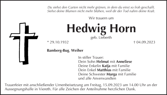 Anzeige von Hedwig Horn von MGO