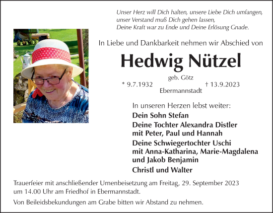 Anzeige von Hedwig Nützel von MGO
