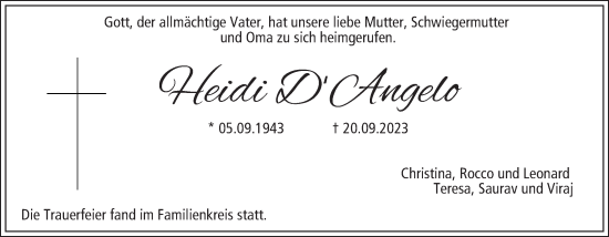 Anzeige von Heidi D Angelo von MGO