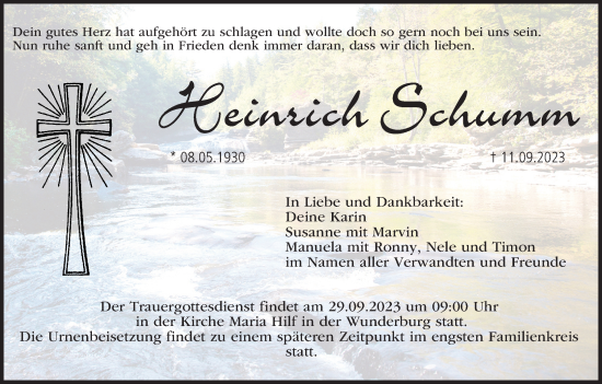 Anzeige von Heinrich Schumm von MGO