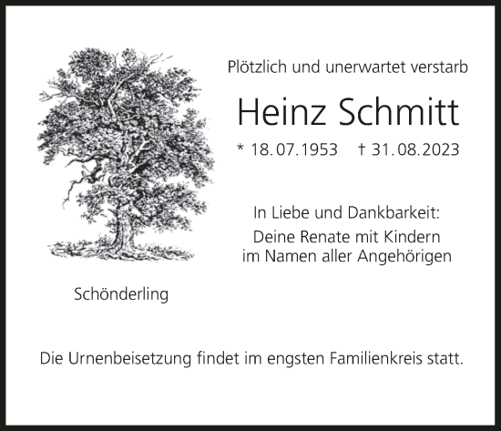 Anzeige von Heinz Schmitt von MGO