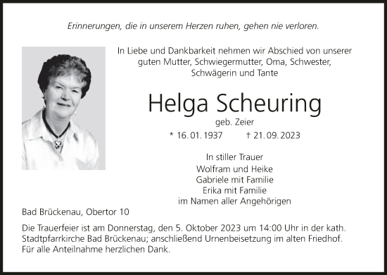 Anzeige von Helga Scheuring von MGO