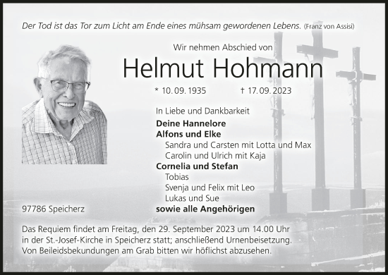 Anzeige von Helmut Hohmann von MGO