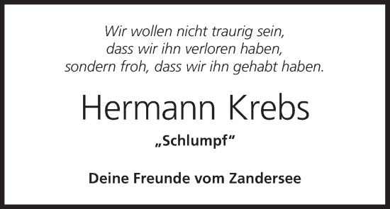 Anzeige von Hermann Krebs von MGO