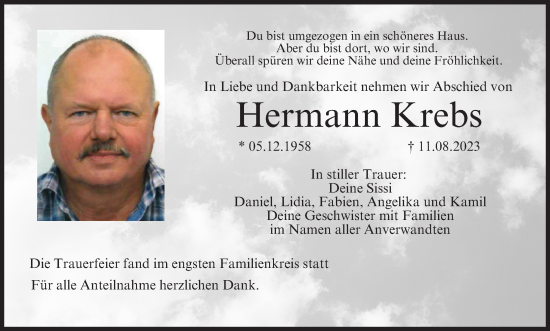 Anzeige von Hermann Krebs von MGO