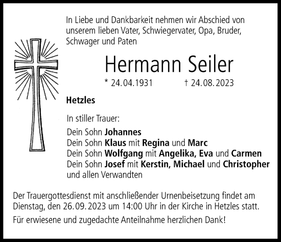 Anzeige von Hermann Seiler von MGO