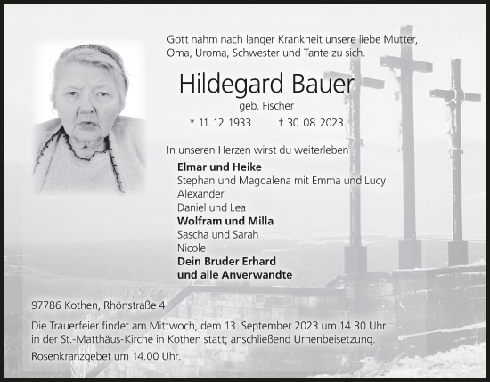 Anzeige von Hildegard Bauer von MGO