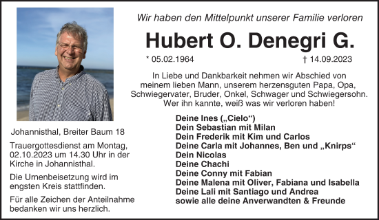 Anzeige von Hubert O. Denegri G. von MGO