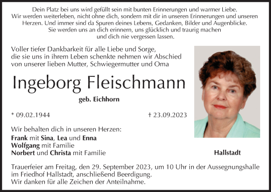 Anzeige von Ingeborg Fleischmann von MGO