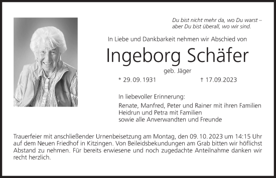 Anzeige von Ingeborg Schäfer von MGO