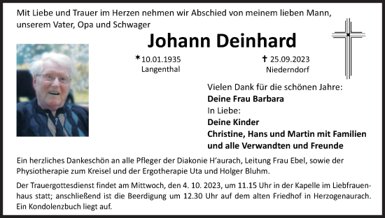 Anzeige von Johann Deinhard von MGO