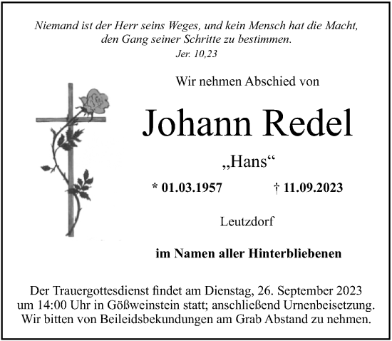 Anzeige von Johann Redel von MGO