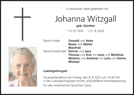 Anzeige von Johanna Witzgall von MGO