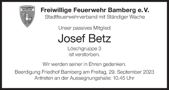 Anzeige von Josef Betz von MGO