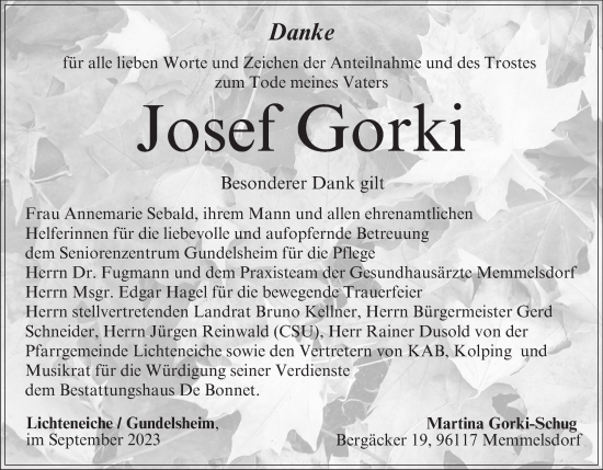 Anzeige von Josef Gorki von MGO