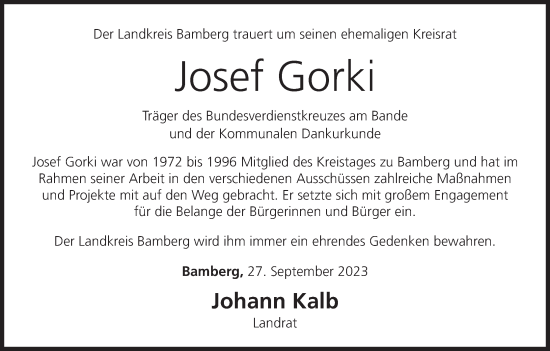 Anzeige von Josef Gorki von MGO
