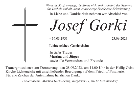 Anzeige von Josef Gorki von MGO