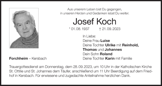 Anzeige von Josef Koch von MGO