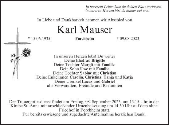 Anzeige von Karl Mauser von MGO